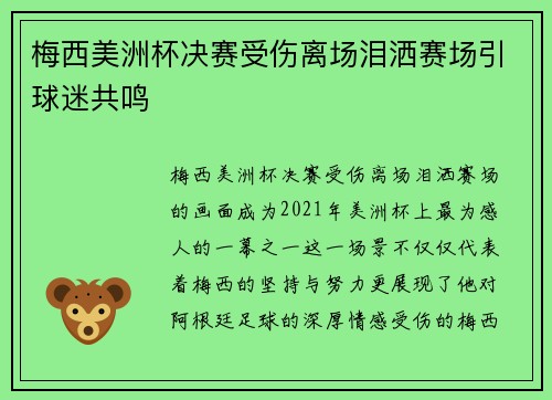 梅西美洲杯决赛受伤离场泪洒赛场引球迷共鸣